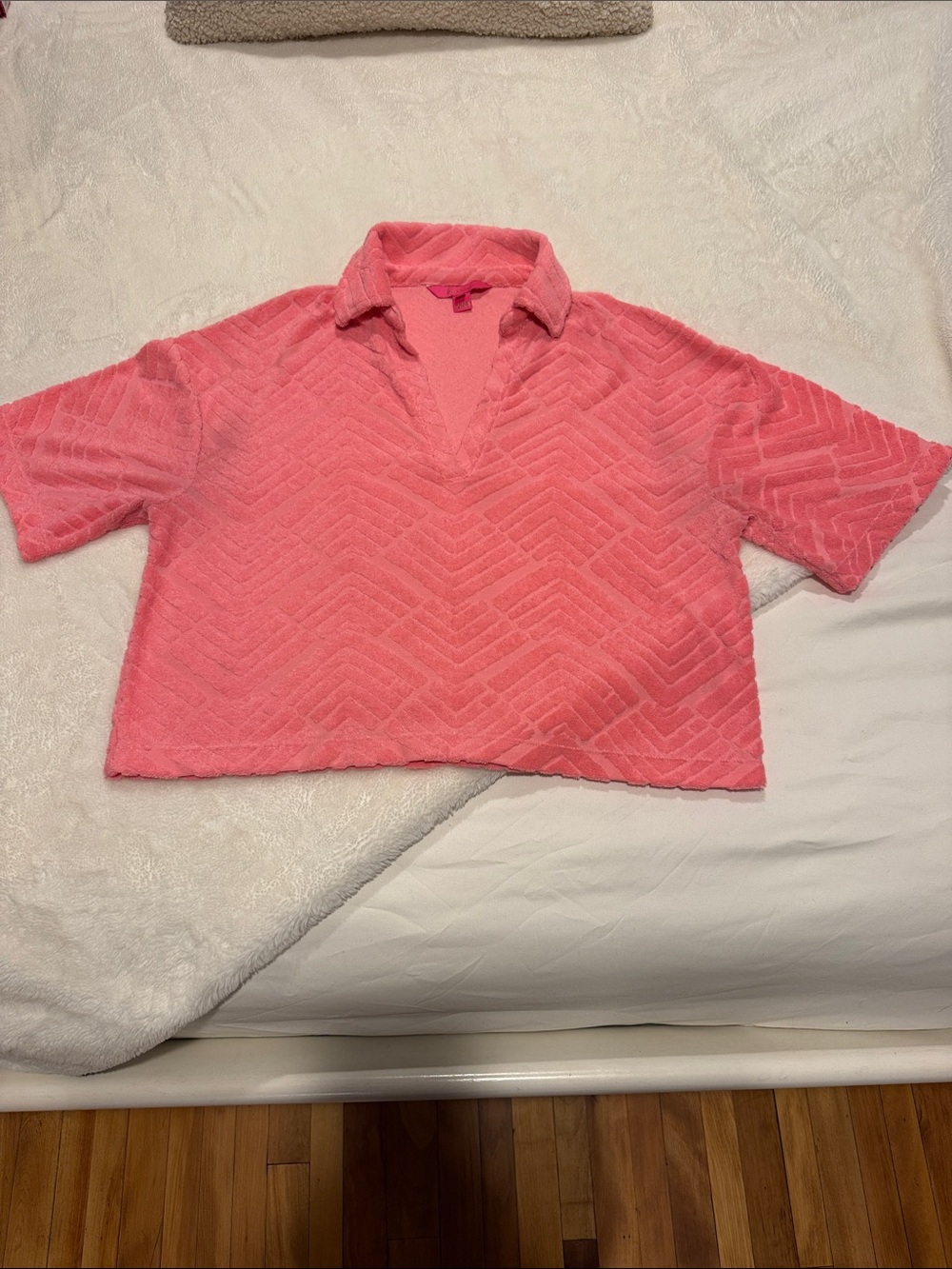 Lilly Pulitzer Coral-Pink Textured Cropped Polo Top